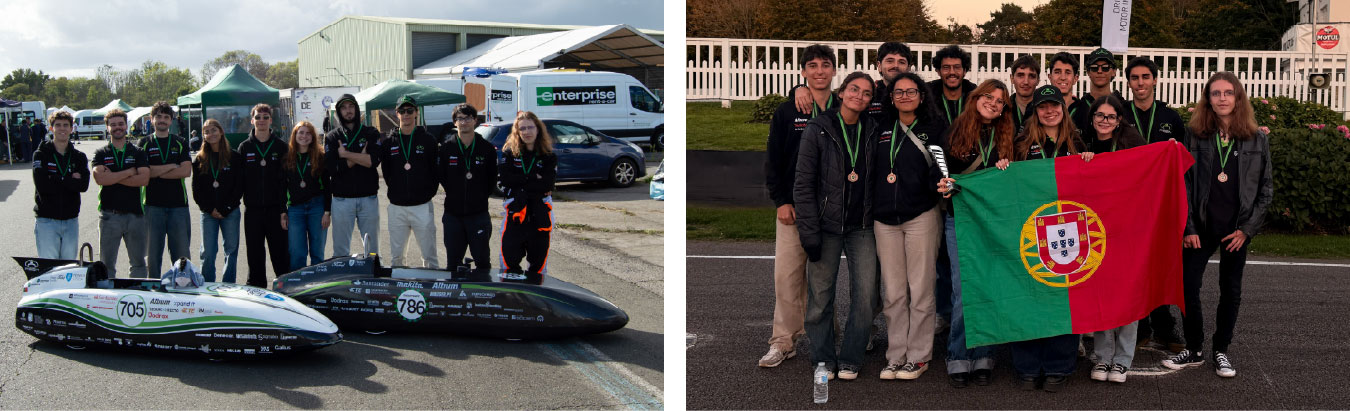 Técnico’s PSEM team with their competition vehicles and the Portuguese flag