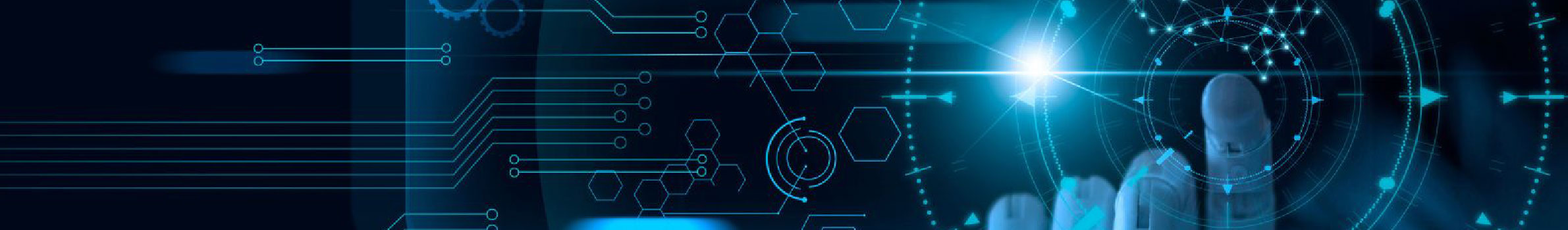 Ilustração tecnológica com interface digital e figura humana integrada em elementos de dados e circuitos