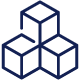 Ícone de blocos interligados que representam estrutura modular e integração de sistemas